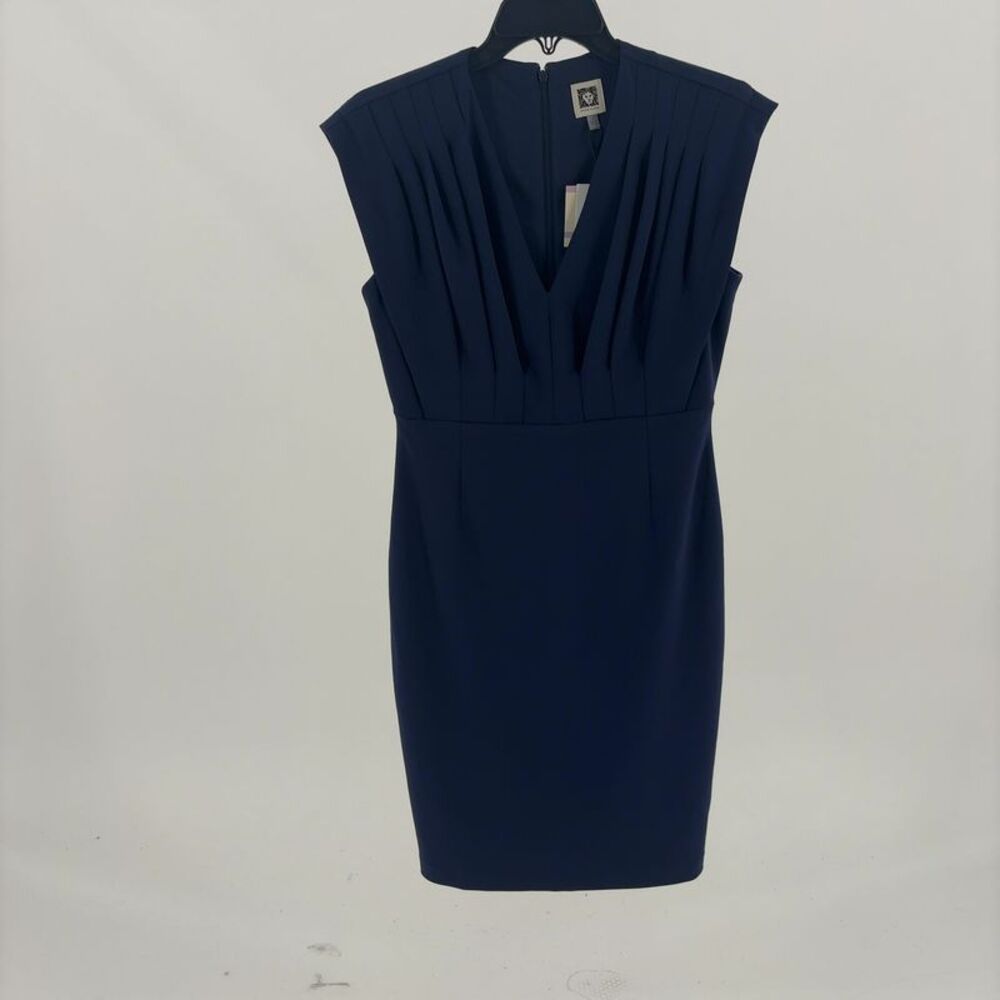 Anne Klein V-Neck Pleated Bodice Sheath Dress